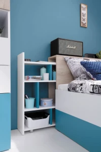 PETRA P14 90x200 Wit + Eik + Turquoise Kinderbed Eenpersoonsbed met Laden Kinder Meubels