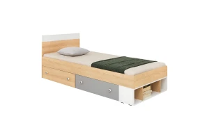 POKO 14 90x200 Sonoma Eik + Wit Mat Lux + Grijs Kinderbed Jeugdbed Eenpersoonsbed Kinder Meubels