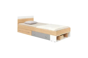 POKO 15 120x200 Sonoma Eik + Wit Mat Lux + Grijs Kinderbed Jeugdbed Eenpersoonsbed Kinder Meubels