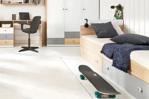 POKO 15 120x200 Sonoma Eik + Wit Mat Lux + Grijs Kinderbed Jeugdbed Eenpersoonsbed Kinder Meubels