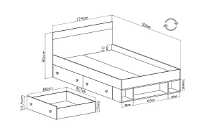 POKO 15 120x200 Sonoma Eik + Wit Mat Lux + Grijs Kinderbed Jeugdbed Eenpersoonsbed Kinder Meubels