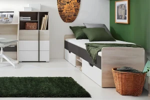 RM16 120x200 Wilton Eik Wit + Wit Lux + Antraciet Jeugdbed Eenpersoonsbed Kinder Meubels