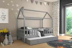 ROSI 90x200 Grijs Huisbed Uitschuifbed Kinder Meubels