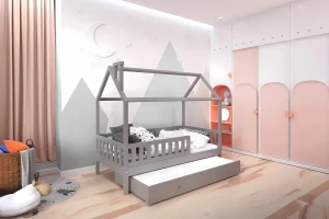 ROSI 90x200 Grijs Huisbed Uitschuifbed Kinder Meubels