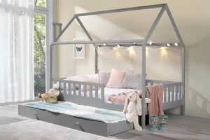 ROSI 90x200 Grijs Huisbed Uitschuifbed Kinder Meubels