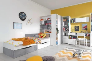 SIMON S15 90x200 Wit + Grijs Kinderbed Eenpersoonsbed met Laden Kinder Meubels