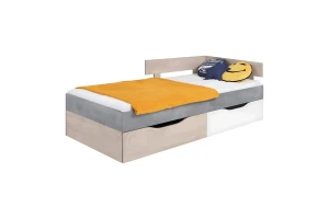 SIMON S15 90x200 Wit + Grijs + Eik Kinderbed Eenpersoonsbed met Laden Kinder Meubels