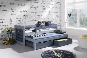 TED 90x200 Grijs + Grafiet Kinderbed Uitschuifbed met Laden Kinder Meubels