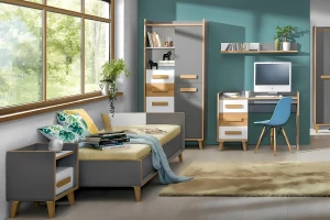 WILLY W10 195x90 Antraciet + Wit + Eik Riviera Kinderbed Jeugdbed Eenpersoonsbed Kinder Meubels
