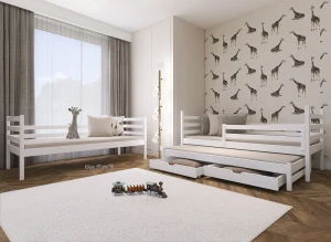 LEON fabrieksnieuw 90x200 Wit stapelbed met uitschuifbed voor 3 kinderen met lades