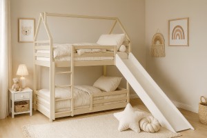 FUN 90x200 Asgrĳs Stapelbed met Glijbaan Kinder Meubels