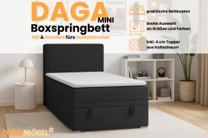 DAGA MINI 100x200 Poso 135/Kronos 7 Zwart boxspringbed met opbergruimte en een doorlopende matras Kinder Meubels 24