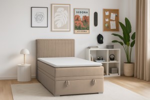 DAGA MINI 100x200 Poso 2/Paros 2 Beige boxspringbed met opbergruimte en een doorlopende matras Kinder Meubels 24
