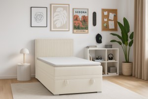 DAGA MINI 100x200 Poso 38/Kronos 38 Crème boxspringbed met opbergruimte en een doorlopende matras Kinder Meubels 24