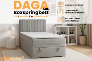 DAGA MINI 100x200 Poso 55/Paros 5 Lichtgrijs boxspringbed met opbergruimte en een doorlopende matras Kinder Meubels 24