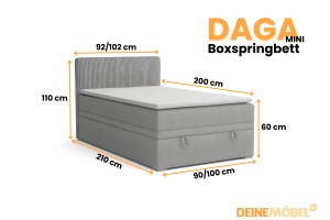 DAGA MINI 100x200 Poso 55/Paros 5 Lichtgrijs boxspringbed met opbergruimte en een doorlopende matras Kinder Meubels 24