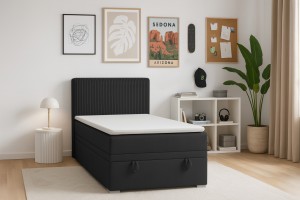 DAGA MINI 120x200 Poso 135/Kronos 7 Zwart boxspringbed met opbergruimte en een doorlopende matras Kinder Meubels 24