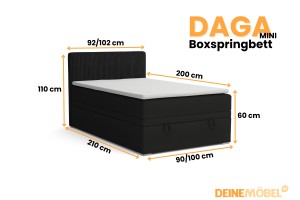 DAGA MINI 120x200 Poso 135/Kronos 7 Zwart boxspringbed met opbergruimte en een doorlopende matras Kinder Meubels 24