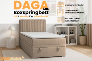 DAGA MINI 120x200 Poso 2/Paros 2 Beige boxspringbed met opbergruimte en een doorlopende matras Kinder Meubels 24
