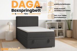 DAGA MINI 120x200 Poso 34/Kronos 34 Antraciet boxspringbed met opbergruimte en een doorlopende matras Kinder Meubels 24