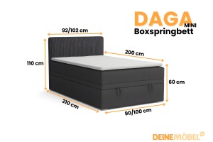 DAGA MINI 120x200 Poso 34/Kronos 34 Antraciet boxspringbed met opbergruimte en een doorlopende matras Kinder Meubels 24
