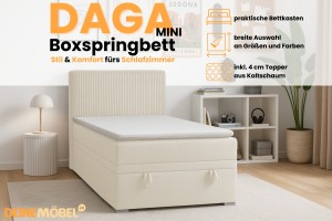 DAGA MINI 120x200 Poso 38/Kronos 38 Crème boxspringbed met opbergruimte en een doorlopende matras Kinder Meubels 24