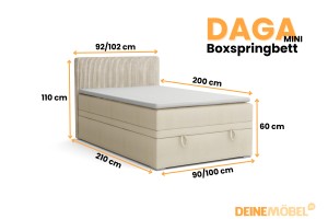 DAGA MINI 120x200 Poso 38/Kronos 38 Crème boxspringbed met opbergruimte en een doorlopende matras Kinder Meubels 24