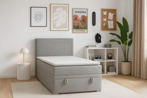 DAGA MINI 120x200 Poso 55/Paros 5 Lichtgrijs boxspringbed met opbergruimte en een doorlopende matras Kinder Meubels 24