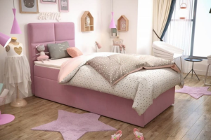 ELISA 100x200 Velours Trinity 19 Flamingo boxspringbed met opbergruimte Kinder Meubels 24