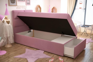 ELISA 100x200 Velours Trinity 19 Flamingo boxspringbed met opbergruimte Kinder Meubels 24