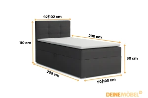 FLO 90x200 Kronos 7 Zwart boxspringbed met opbergruimte Kinder Meubels 24