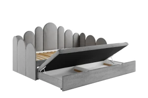 JESS 90x200 Magic Velvet 2218 Grijs gestoffeerd bed kinderbed uitschuifbed voor kinderen en jongeren Kinder Meubels 24