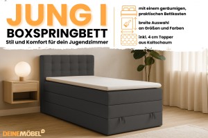 JUNG 1 100x200 Kronos 34 Antraciet boxspringbed gestoffeerd bed compleetbed Kinder Meubels 24