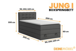JUNG 1 100x200 Kronos 34 Antraciet boxspringbed gestoffeerd bed compleetbed Kinder Meubels 24