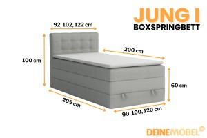 JUNG 1 100x200 Paros 5 Lichtgrijs boxspringbed gestoffeerd bed compleetbed Kinder Meubels 24