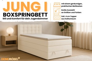 JUNG 1 120x200 Kronos 38 Crème boxspringbed gestoffeerd bed compleetbed Kinder Meubels 24