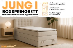 JUNG 1 120x200 Paros 2 Beige boxspringbed gestoffeerd bed compleetbed Kinder Meubels 24