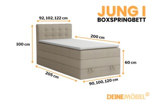 JUNG 1 120x200 Paros 2 Beige boxspringbed gestoffeerd bed compleetbed Kinder Meubels 24