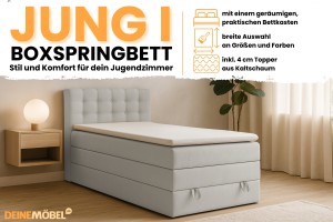 JUNG 1 120x200 Paros 5 Lichtgrijs boxspringbed gestoffeerd bed compleetbed Kinder Meubels 24