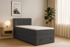 JUNG 1 90x200 Kronos 34 Antraciet boxspringbed gestoffeerd bed compleetbed Kinder Meubels 24