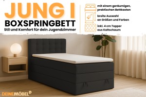 JUNG 1 90x200 Kronos 7 Zwart boxspringbed gestoffeerd bed compleetbed Kinder Meubels 24