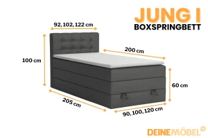 JUNG 1 boxspringbed 90x200 velours fluweel antraciet gestoffeerd bed compleetbed Kinder Meubels 24