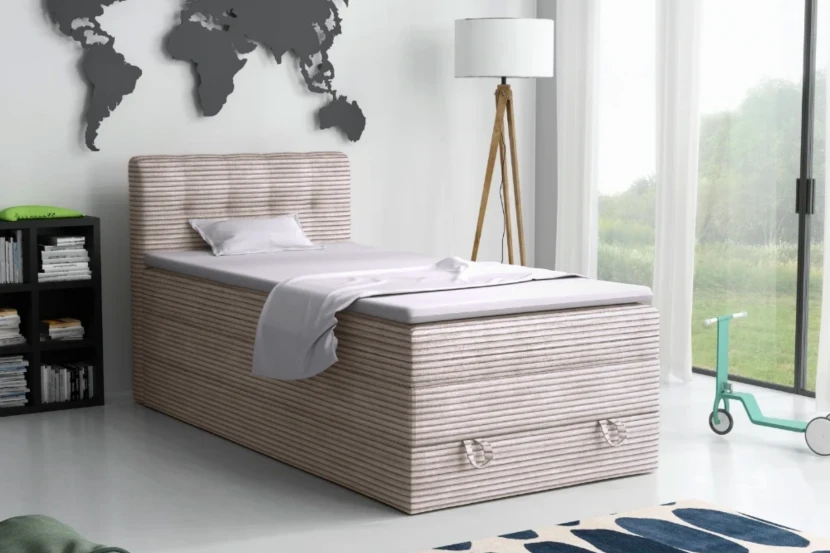 JUNG 2 120x200 Poso 02 Beige boxspringbed gestoffeerd bed compleetbed Kinder Meubels 24