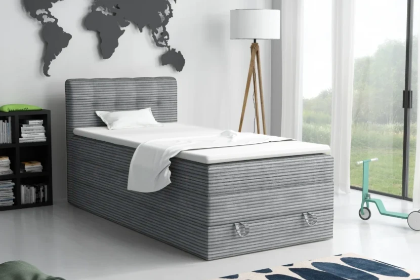 JUNG 2 120x200 Poso 55 Lichtgrijs boxspringbed gestoffeerd bed compleetbed Kinder Meubels 24