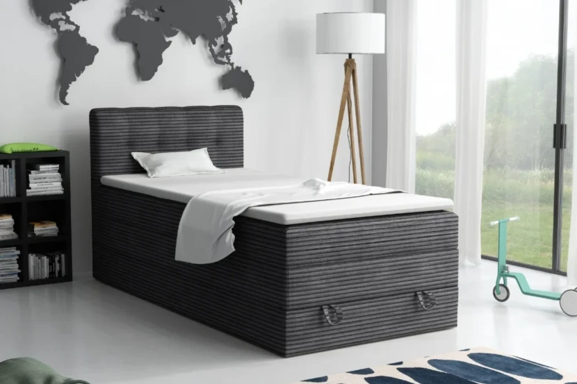 JUNG 2 90x200 Poso 34 Antraciet boxspringbed gestoffeerd bed compleetbed Kinder Meubels 24