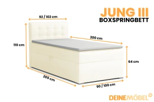 JUNG 3 100x200 Kronos 38 Crème boxspringbed gestoffeerd bed compleetbed Kinder Meubels 24