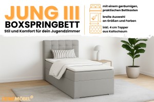 JUNG 3 100x200 Paros 5 Lichtgrijs boxspringbed gestoffeerd bed compleetbed Kinder Meubels 24