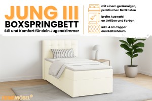 JUNG 3 90x200 Kronos 38 Crème boxspringbed gestoffeerd bed compleetbed Kinder Meubels 24
