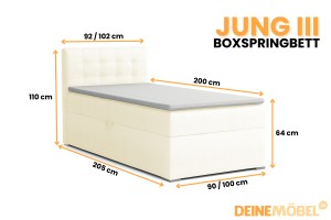 JUNG 3 90x200 Kronos 38 Crème boxspringbed gestoffeerd bed compleetbed Kinder Meubels 24