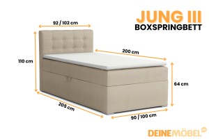 JUNG 3 90x200 Paros 2 Beige boxspringbed gestoffeerd bed compleetbed Kinder Meubels 24